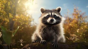 AI generated a raccoon is sitting on a tree branch photo