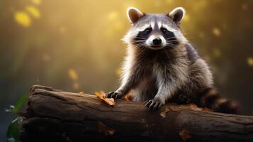 AI generated a raccoon is sitting on a tree branch photo