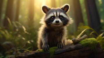 AI generated a raccoon is sitting on a tree branch photo