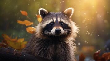 AI generated a raccoon is sitting on a tree branch photo