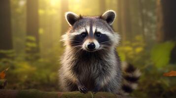 AI generated a raccoon is sitting on a tree branch photo