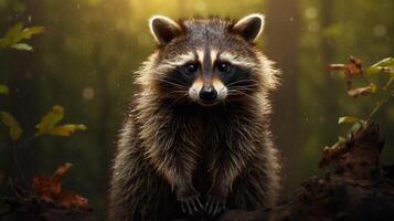 AI generated a raccoon is sitting on a tree branch photo