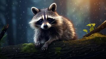 AI generated a raccoon is sitting on a tree branch photo