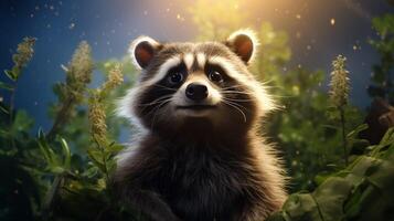 AI generated a raccoon is sitting on a tree branch photo