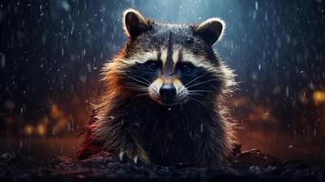 AI generated a raccoon is sitting on a tree branch photo