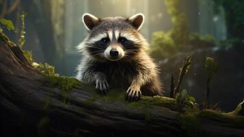 AI generated a raccoon is sitting on a tree branch photo