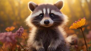 AI generated a raccoon is sitting on a tree branch photo