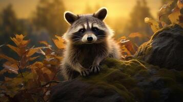 AI generated a raccoon is sitting on a tree branch photo