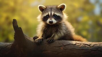 AI generated a raccoon sitting on a rock in the woods photo