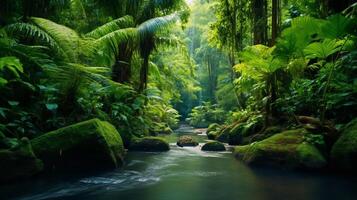 AI generated Rainforest Nature Background photo