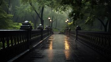 AI generated Rainy Bridge Background photo