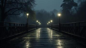 AI generated Rainy Bridge Sights Background photo