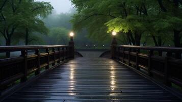 AI generated Rainy Bridge Sightseeing Background photo