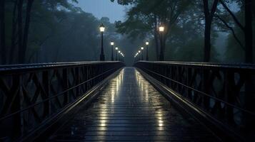 AI generated Rainy Bridge Background photo