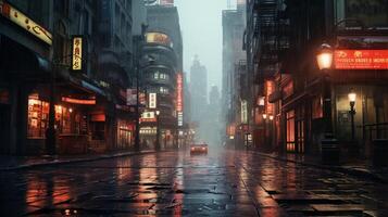 AI generated Rainy City Exploration Background photo