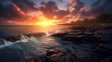 AI generated Rainy Coastal Sunrise Views Background photo