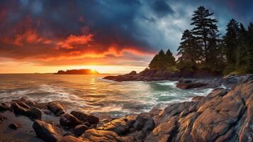 AI generated Rainy Coastal Sunset Views Background photo
