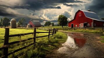 AI generated Rainy Farm Background photo