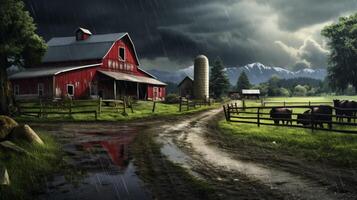 AI generated Rainy Farm Life Background photo
