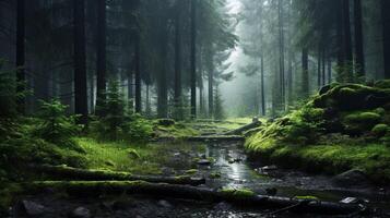 AI generated Rainy Forest Background photo