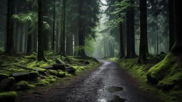 AI generated Rainy Forest Walks Background photo