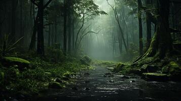 AI generated Rainy Forest Background photo