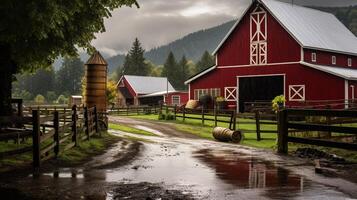 AI generated Rainy Farm Life Background photo