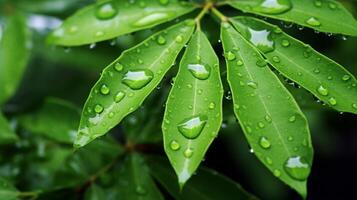 AI generated Rainy Leaves and Droplets Background photo