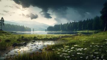 AI generated Rainy Meadow Inspirations Background photo
