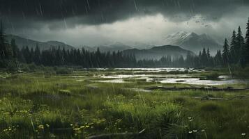 AI generated Rainy Meadow Inspirations Background photo