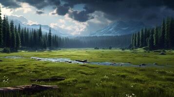 AI generated Rainy Meadow Inspirations Background photo