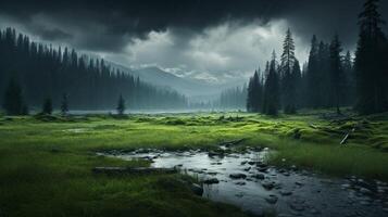 AI generated Rainy Meadow Views Background photo