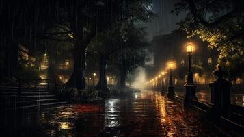 ai generado lluvioso noche antecedentes foto