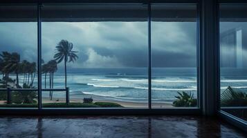 ai generado lluvioso frente al mar puntos de vista antecedentes foto