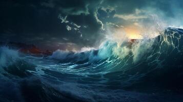 ai generado lluvioso Oceano olas antecedentes foto
