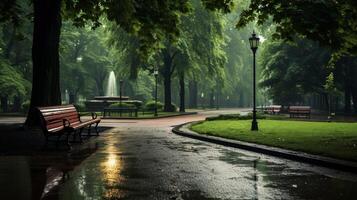 AI generated Rainy Park Background photo