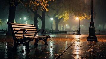 AI generated Rainy Park Bench Moments Background photo