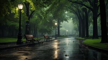 AI generated Rainy Park Strolls Background photo