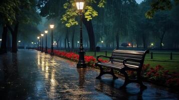 AI generated Rainy Park Background photo