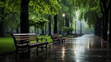 AI generated Rainy Park Background photo