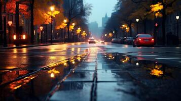 AI generated Rainy Roadway Reflections Background photo