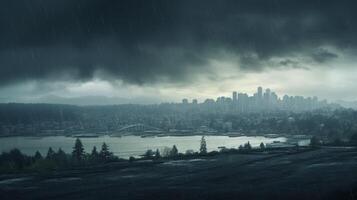 AI generated Rainy Skyline Background photo