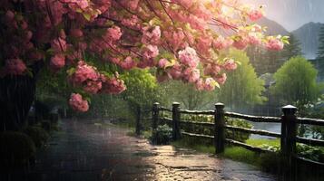 AI generated Rainy Spring Background photo