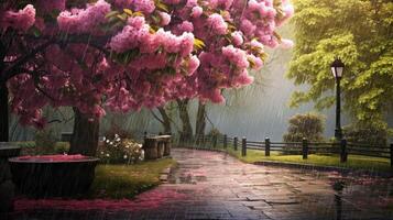 AI generated Rainy Spring Background photo