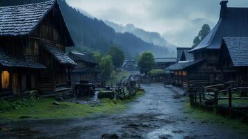 AI generated Rainy Village Beauty Background photo