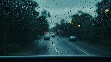 AI generated Rainy Windshield Background photo