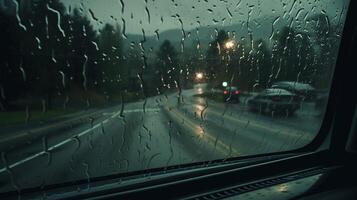 AI generated Rainy Windshield Views Background photo