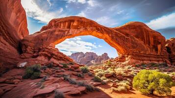 AI generated Red Rock Arches Nature Background photo