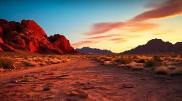 AI generated Red Rock Canyon at Sunrise Landscape Background photo