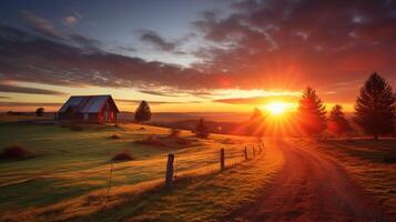 AI generated Rural Sunrise Background photo